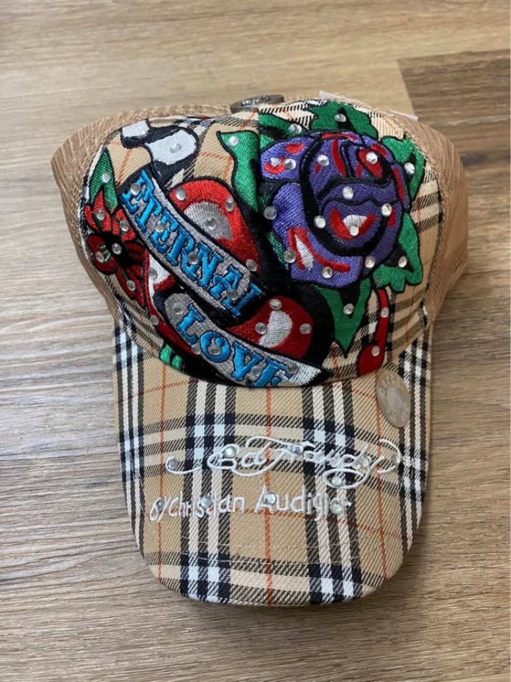 Vintage Ed Hardy Trucker Hat NWT Christian Audigier Plaid Eternal Love Skull